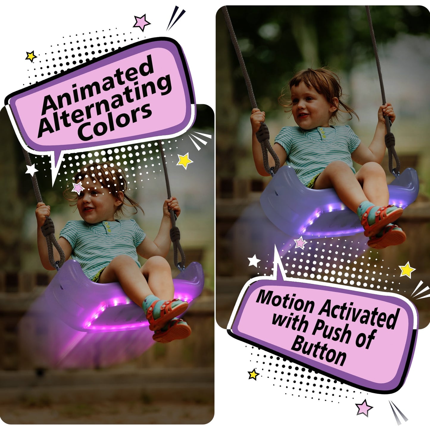 LED Lighted Swing, Motion Sensor Kids Swing Seat Accessory, LED Lighted Adjustable Swing Seat, 16.5" W x 7" Deep x 4.3" H