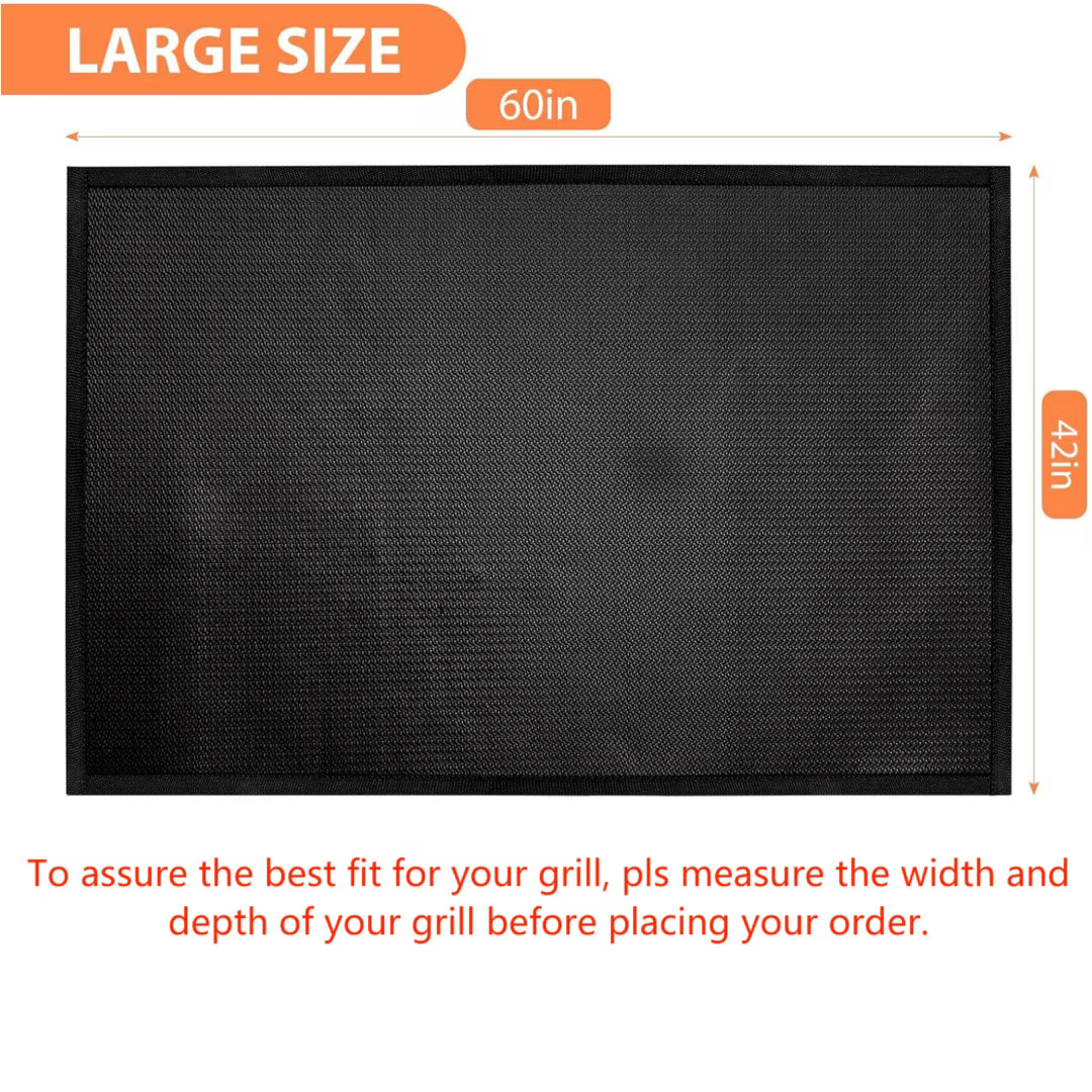 Heat Resistant Grill Mats, 60x42 Inch Under Grill Mat for Outdoor Grill to Protect Your Prep Table and Outdoor Grill Table, Fire Proof & Water Proof & Oil Proof BBQ Mat, Black