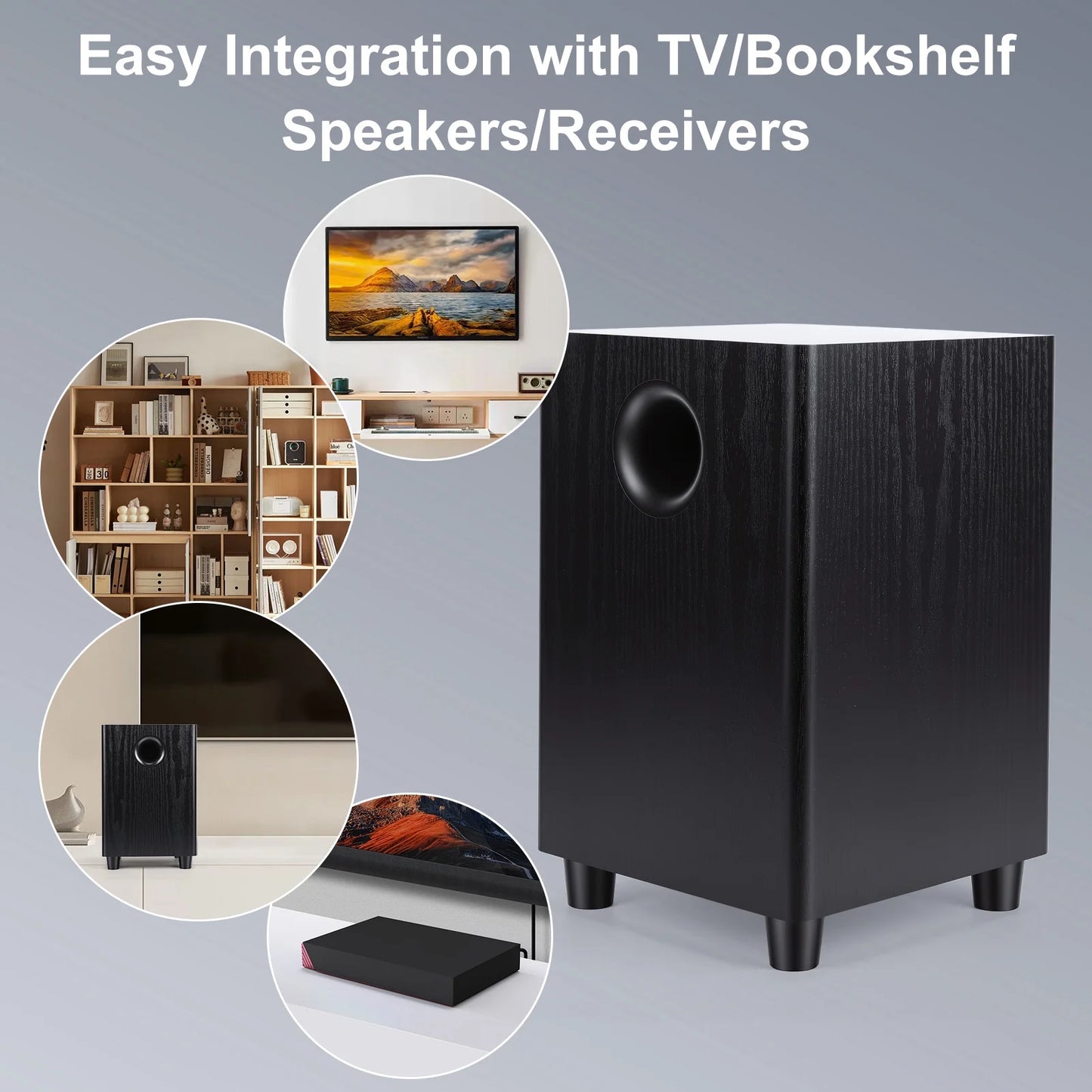 100W Passive Subwoofer Speaker, 6.5" Home Theater Subwoofers for Studio, Movies, Music, Gaming, Big Bass in Compact Design & Plug and Play, Easy Setup, Black