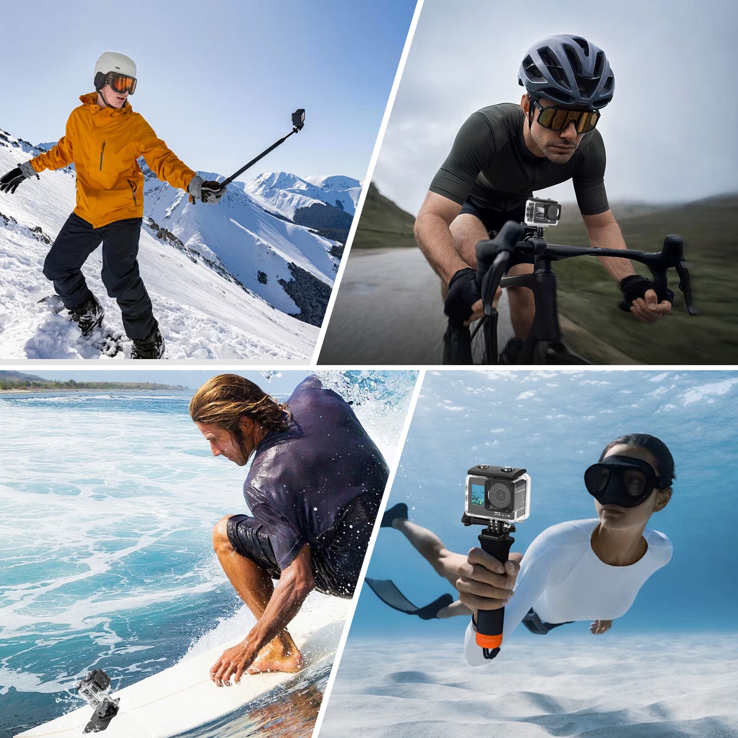 4K 30fps 16MP Action Camera with Front LCD and Rear Screens, Underwater Camera, 98FT Waterproof Sports Camera with 2 Batteries and Multi-Function Accessory, EIS, WiFi Remote Control, Black