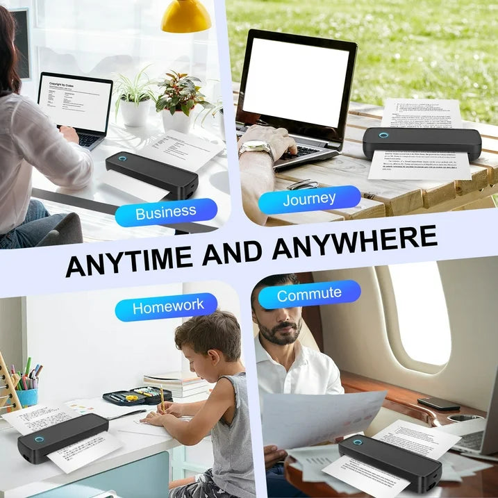 Portable Printers Wireless for Travel, Bluetooth Thermal Printer Support 8.5" X 11" US Letter, Inkless Printer for A4 Thermal Paper, Compatible with Android iOS & Laptop for Office Car Home, Black