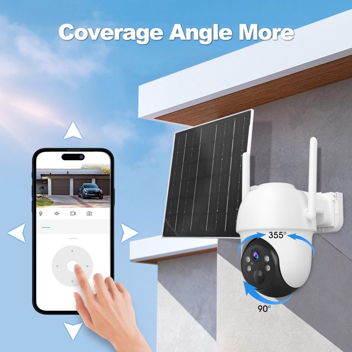 2K Solar Security Cameras Wireless Outdoor, Rechargeable Battery PTZ WiFi 4MP Camera for Home with Flashlight, PIR Motion Detection Alarm,Color Night Vision, 2-Way Talk, IP65 Waterproof, 32GB SD Card