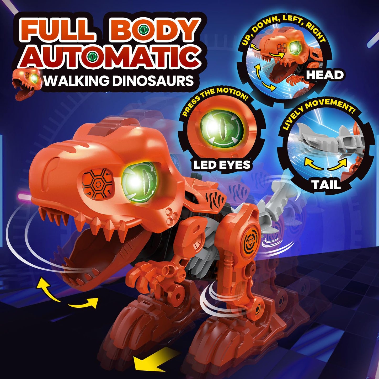 Electric Dinosaur Building Blocks, 3D Puzzles Electric T-rex Assembling Toy with LED Glowing Eyes & Roar Sounds, Dinosaurs Building Kits STEM Educational Learning Toys for Kids 3-8 Years