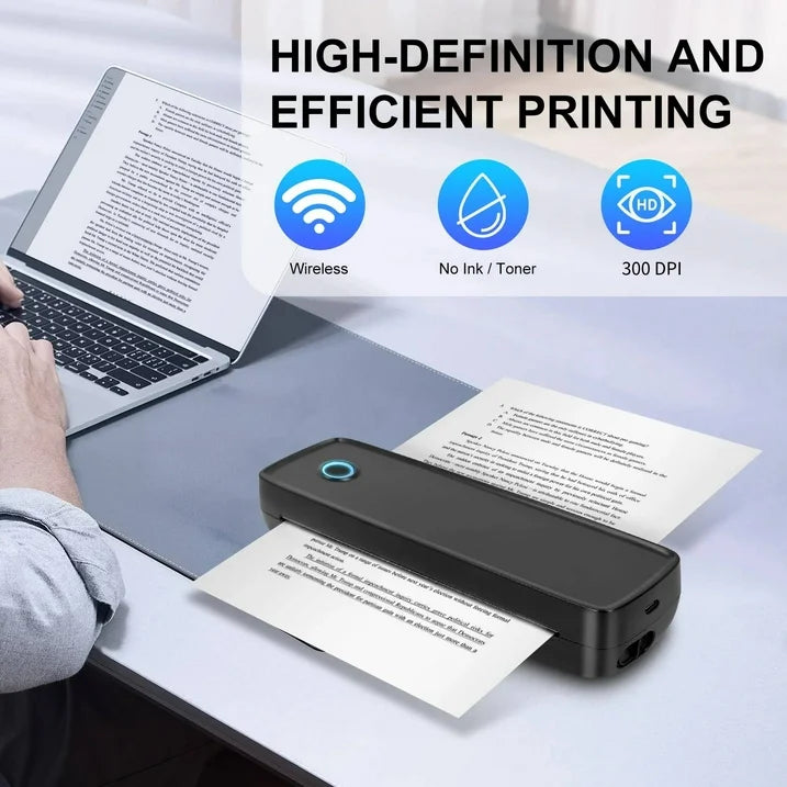 Portable Printer for Travel, Wireless Bluetooth Thermal Printer Supports 8.5 x 11 inch US Letter & A4 Thermal Paper, 300DPI Inkless Printer Compatible with Android iOS & Laptop for Office Car Home