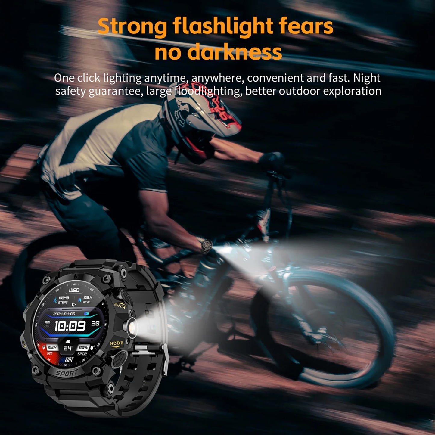 Military Smart Watch for Men with Flashlight, 1.39'' Outdoor Sports Rugged Smartwatch Answer/Make Call, 100+ Sports Modes IP68 Waterproof Fitness Tracker Fits for Android and iPhone, Black