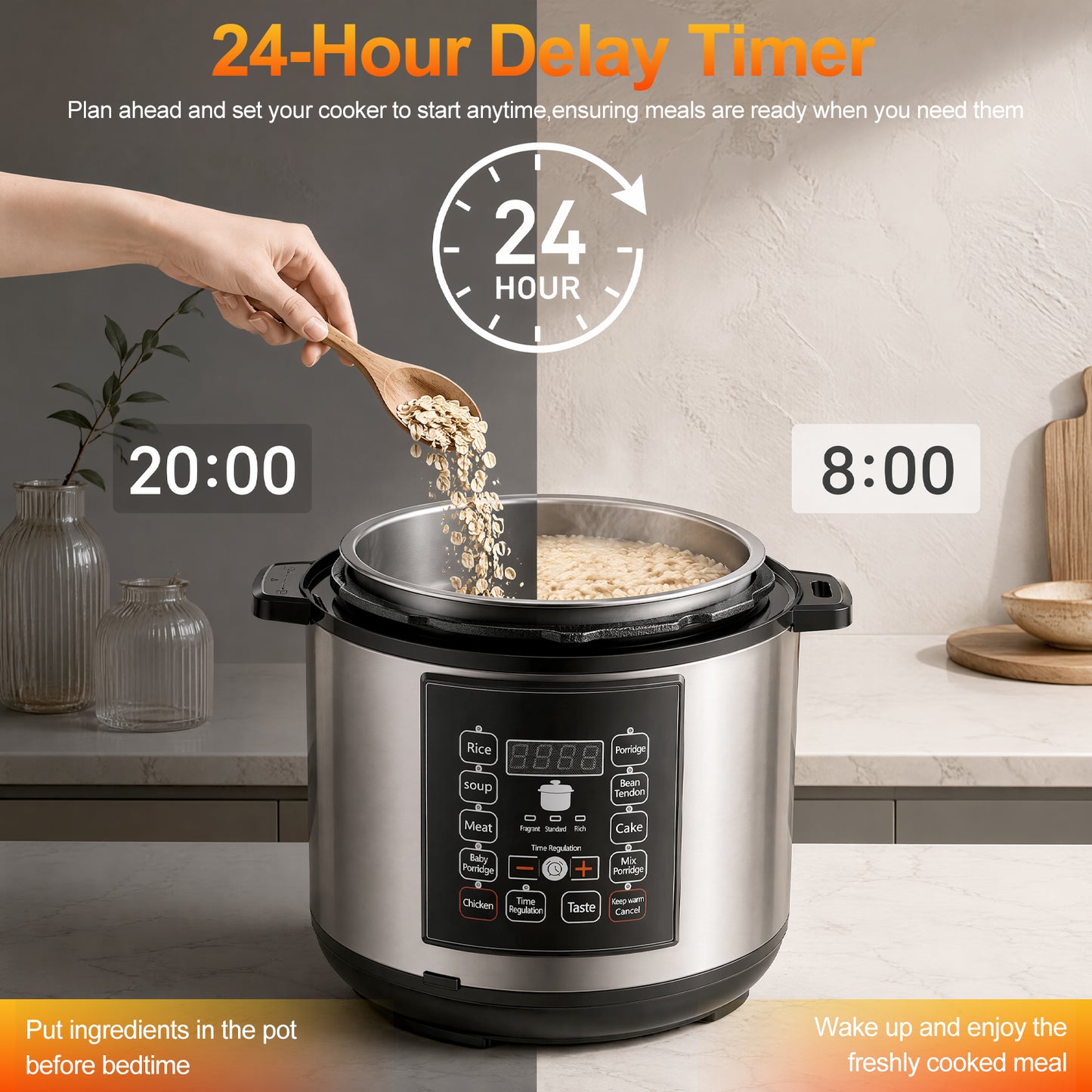 6.5 Quart 12-in-1 Electric Pressure Cooker with Multi-Function Features and Stainless Steel Pot, Silver