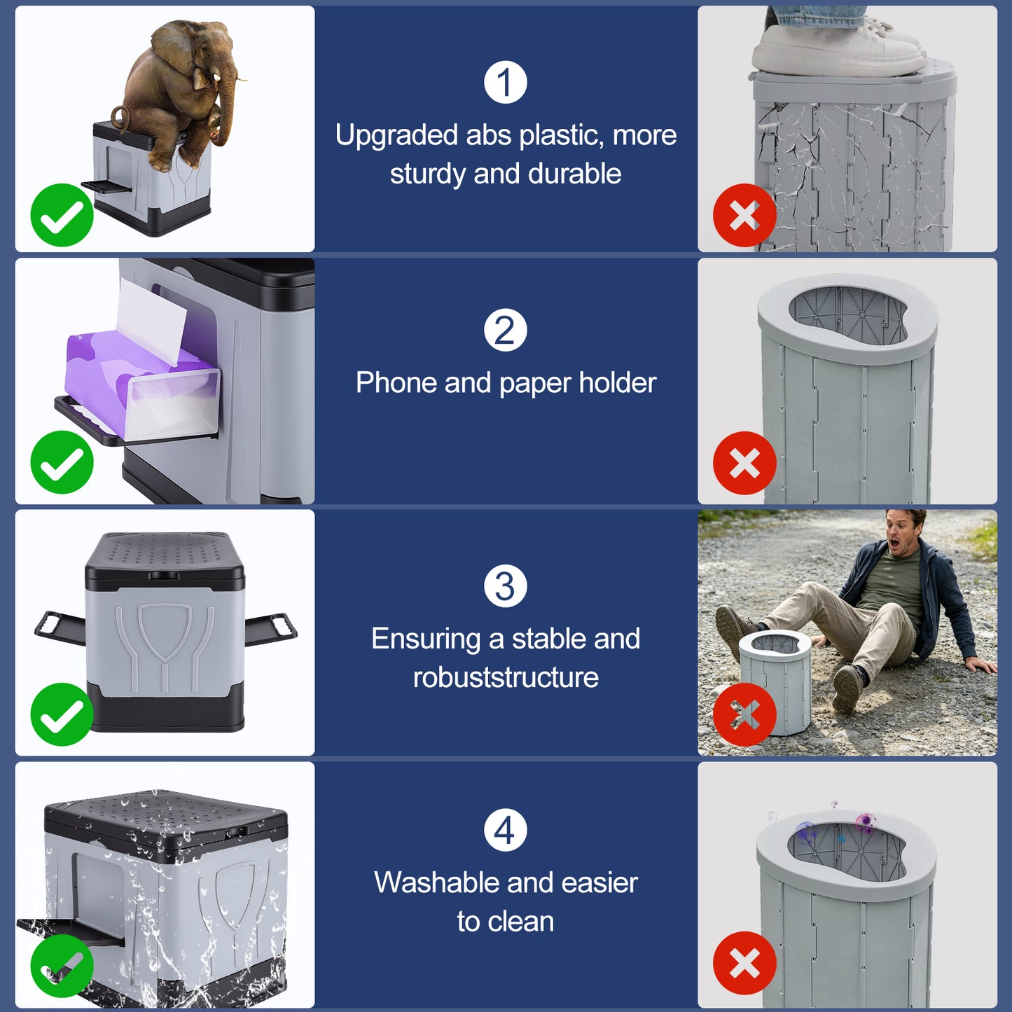 Portable Car Toilet,Foldable Outdoor Toilet with Handles & Storage Bag for Cars, Hiking, Beaches and Camping Use, Gray