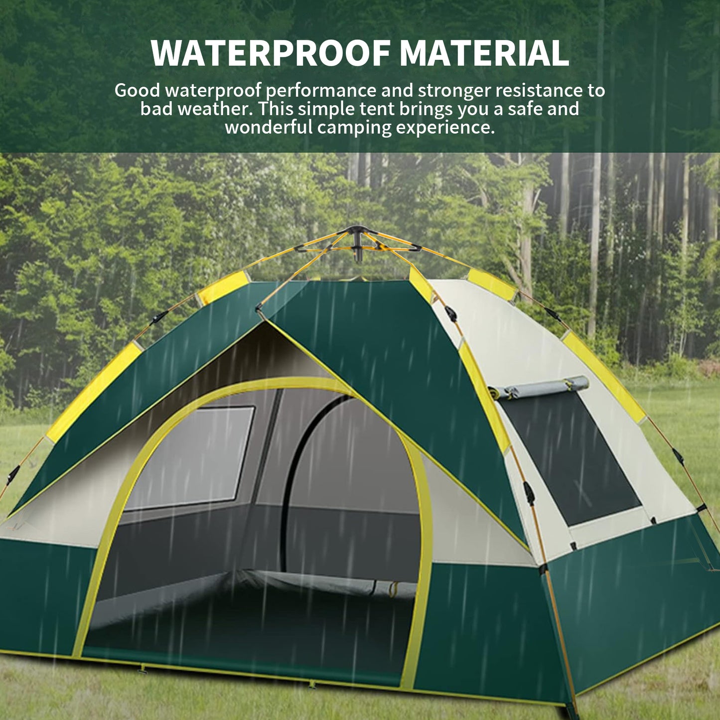 Pop up Canopy Instant Camping Tent, 2-4 Person Family Tents for Camping with Door & 3 Windows, Anti-UV Waterproof Easy Setup Camping Tent for Beach Camping Hiking Outdoor Backpacking, Dark Green