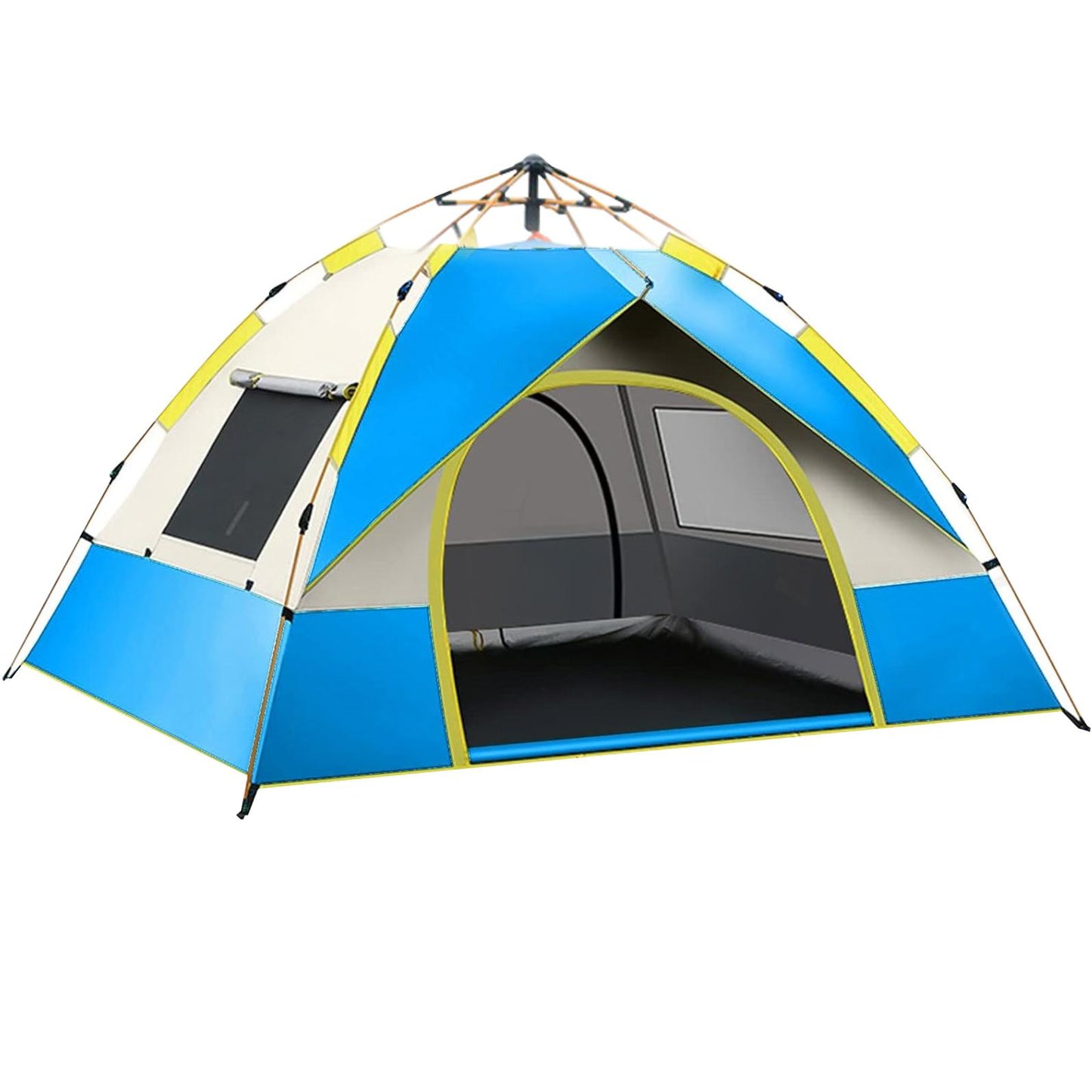 Pop up Canopy Instant Camping Tent, 2-4 Person Family Tents for Camping with Door & 3 Windows, Anti-UV Waterproof Easy Setup Camping Tent for Beach Camping Hiking Outdoor Backpacking, Blue