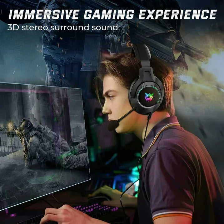 Gaming Headset with Microphone, RGB Rainbow Gaming Headphones for PC PS4 PS5 Laptop, Wired 3.5mm Audio Over Ear Headphone for Adults, Stereo Surround Sound, Noise Canceling Mic, Black