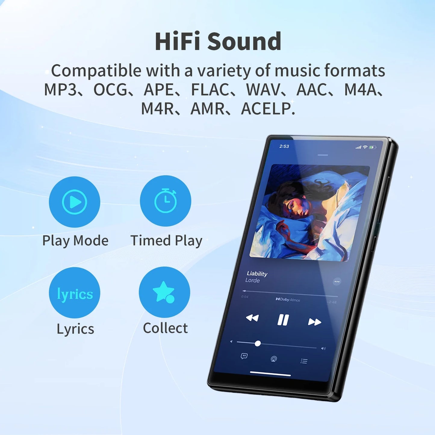 16GB MP3 Player with Bluetooth and WiFi, Portable HiFi Sound MP3 Music Player with Spotify, Deezer, Audible, Play Store, Browser, 5" Full Touchscreen MP4 Player with Speaker, Up to 256GB