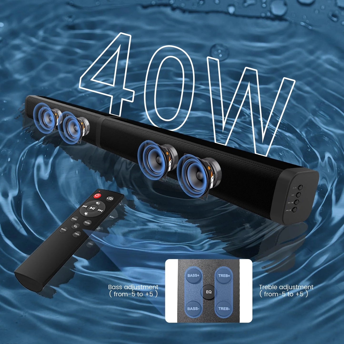 2 in 1 Separable Sound Bar for Smart TV with Subwoofer, Bluetooth 5.0 Surround Sound System for TV, 80W 37 Inch Soundbar for Home Theater, ARC/Optical/USB & Remote TV Speakers, 6 EQ Modes