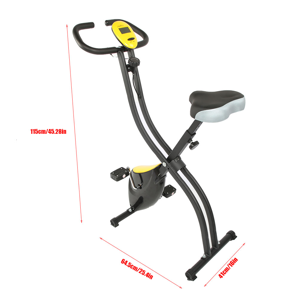 Eotvia Folding Exercise Bike, Stationary Bike with 8-Level Adjustable Resistance, Upright Indoor Cycling Bike with LED Display, Magnetic X-Bike with Adjustable Seat for Home Gym Workout, up to 220 LBS