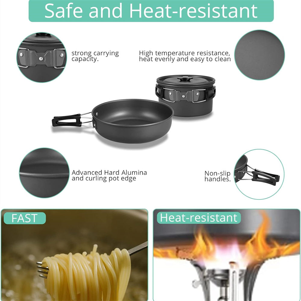 Eotvia Camping Pot And Pan, Stylish Aluminum Alloy Plastic Wood Camping Cookware Set Non Stick Coating With Spoon For Backpacking