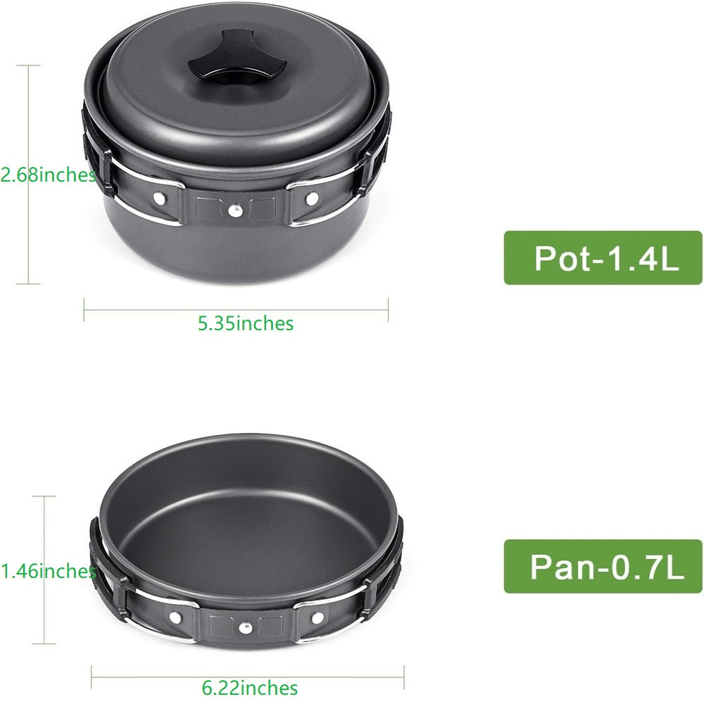 Eotvia Camping Pot And Pan, Stylish Aluminum Alloy Plastic Wood Camping Cookware Set Non Stick Coating With Spoon For Backpacking