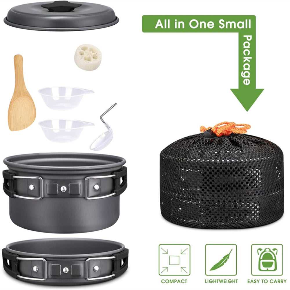 Eotvia Camping Pot And Pan, Stylish Aluminum Alloy Plastic Wood Camping Cookware Set Non Stick Coating With Spoon For Backpacking