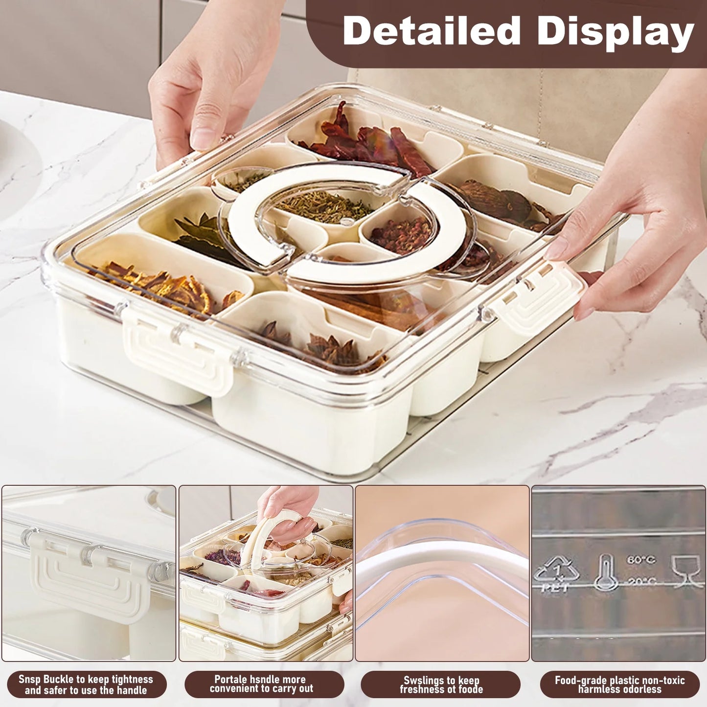 Divided Serving Tray with Handle,8 Compartment Snack Box