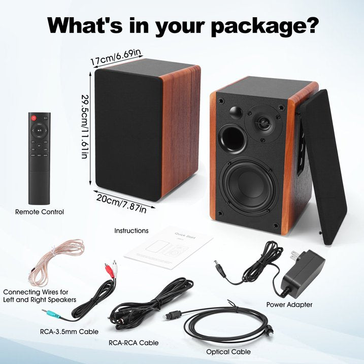 80W Powered Bluetooth Bookshelf Speakers, Record Player Speakers with 4 Inch Woofer, Stereo Speakers with Optical/AUX Connection for Turntable/PC and TV, No Receiver or Amplifier Required