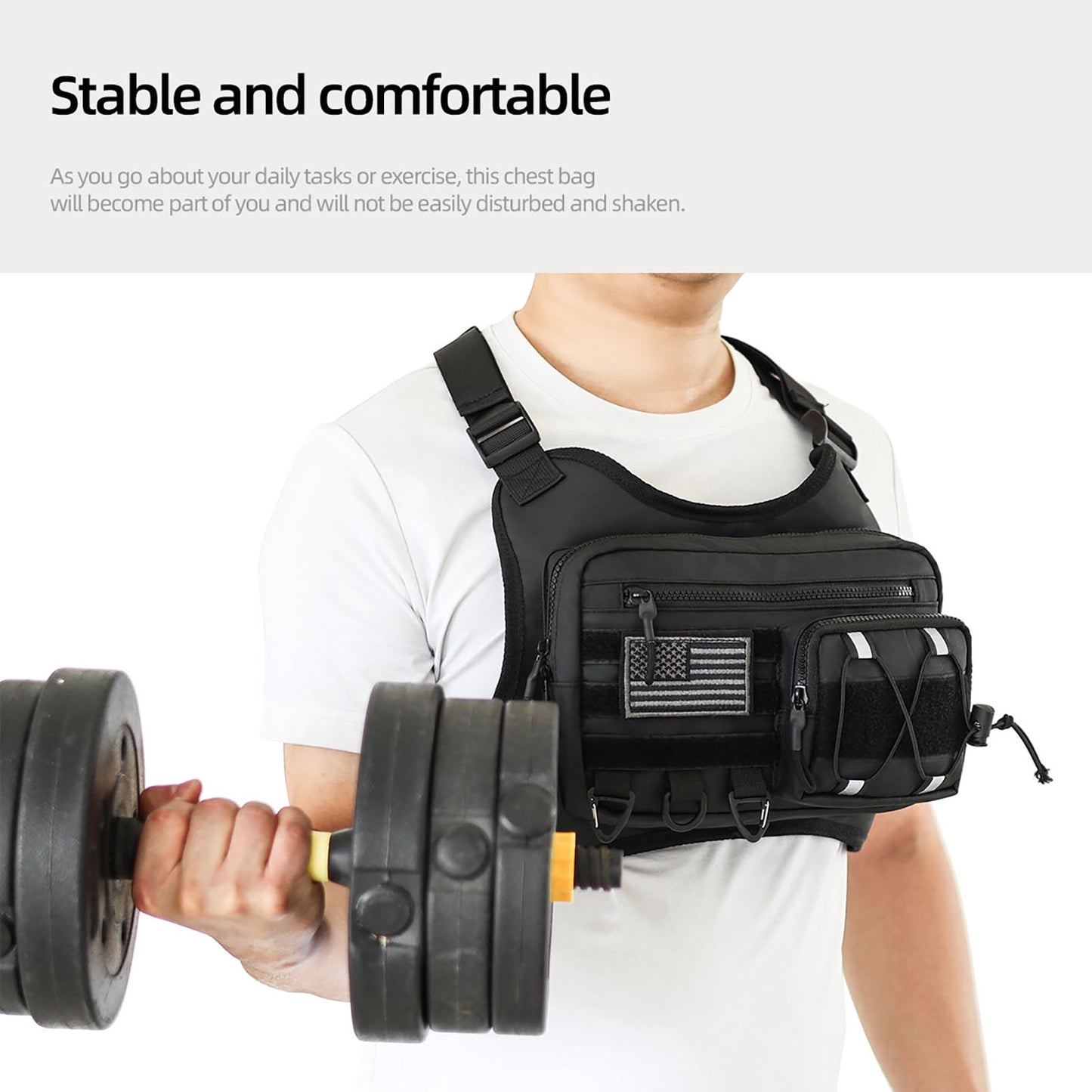 Sports Chest Bag for Men Water Resistant Lightweight Front Running Vest Bag With Phone Holder & Extra Storage for Workouts Cycling Black