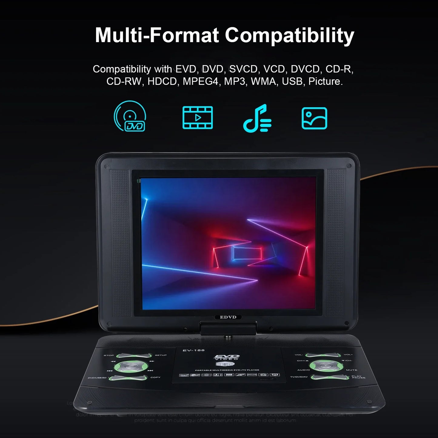 20.8" Portable DVD Player with 12.2" HD Screen for Car, Built-in Rechargeable Battery, Dual Stereo Speakers, Support CD/DVD/SD Card/USB/TV Sync, Remote Control, with Car Charger & AC Adapter