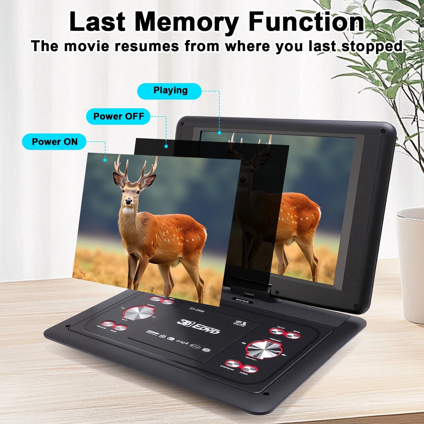 25.8" Portable DVD Player with 14.1" HD Screen for Car, Built-in Rechargeable Battery, Dual Speakers, Support USB/SD Card/Sync TV and Multiple Disc Formats, Remote Control, with Car/AC Adapter, Black
