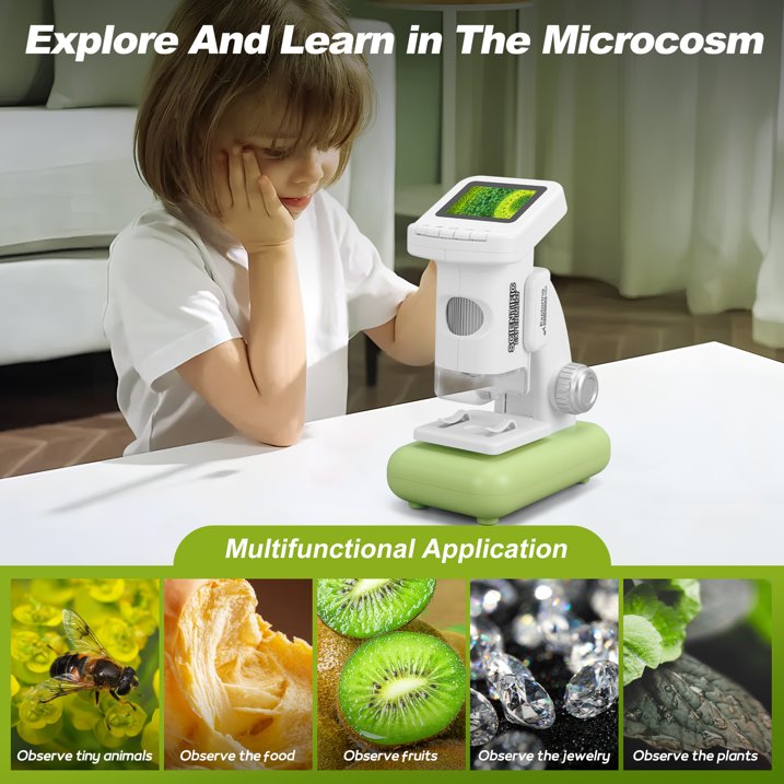 Digital Microscope for Kids 1200X - 2'' LCD Screen STEM Toy with 32G SD Card for Photo/Video, Portable Pocket Microscope for Boys Girls Ages 6,7,8-12, Science Kit Gift Birthday Christmas