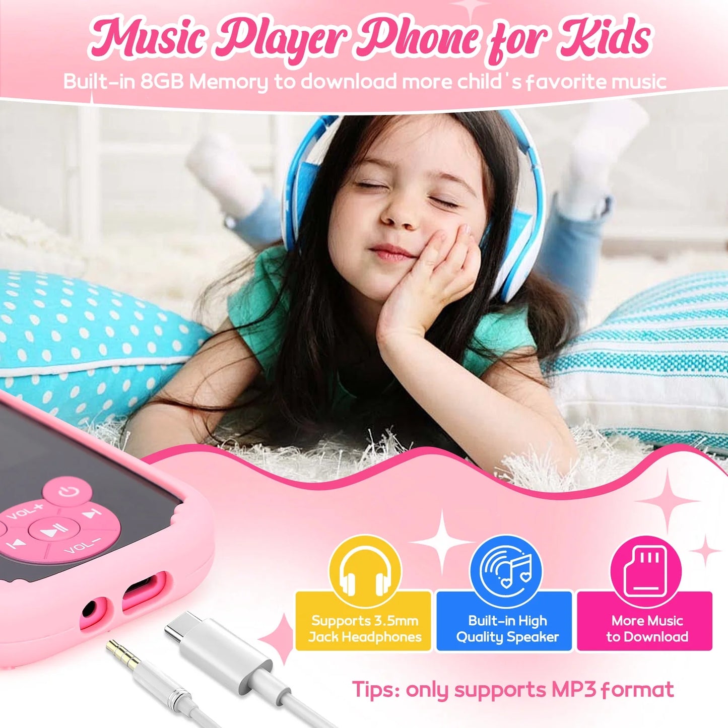 Kids Smart Phone Toys for Girls Ages 3-7 with Dual Camera, 2.8" Touchscreen Toddler Phone with Learning Games, Video Player Travel Toys with MP3 Music Player for Christmas Birthday Gifts, Pink