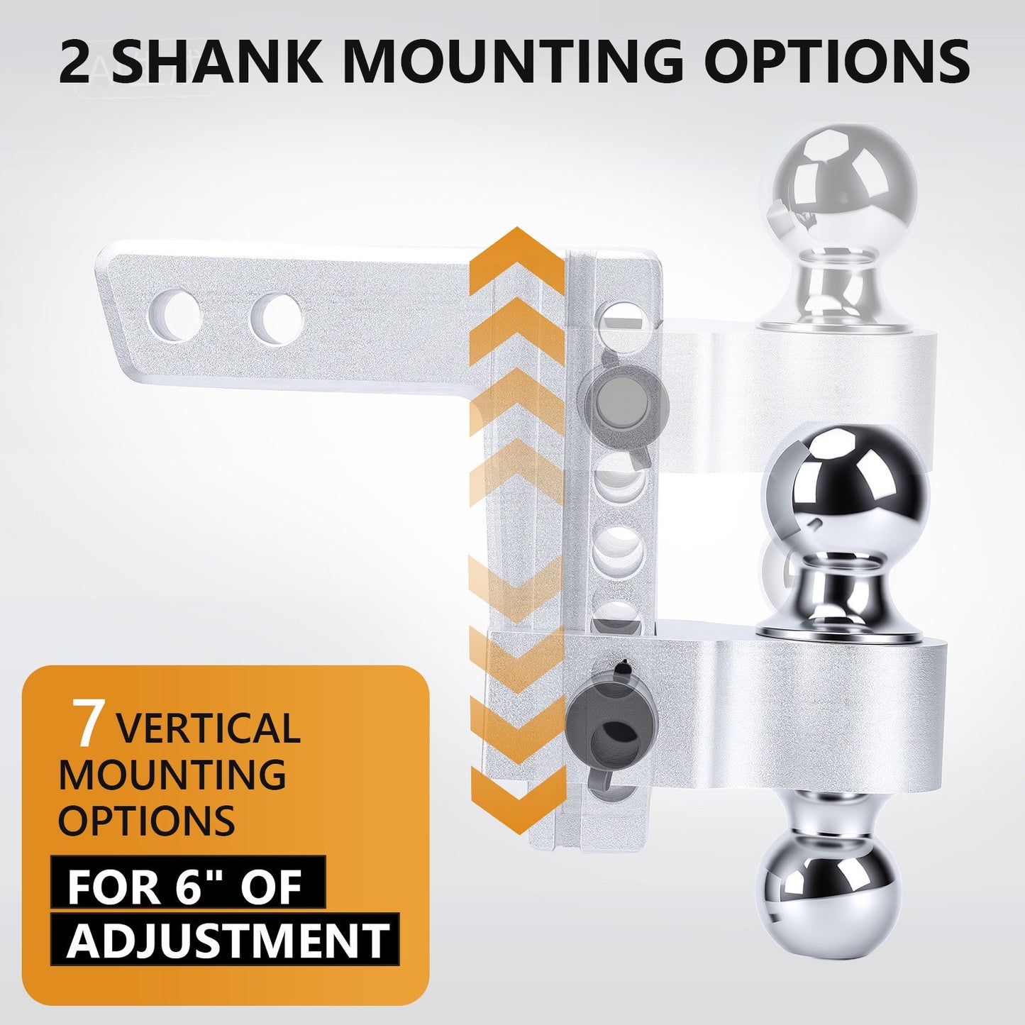 Adjustable Trailer Hitch,Aluminum Drop Hitch Fits 2" Receiver, 6 Inch Drop/Rise, 12,500 LBS GTW Heavy Duty Truck Hitch, (2" & 2-5/16") Chrome Plated Steel Balls - Tow Hitch Ball Mount,Sliver