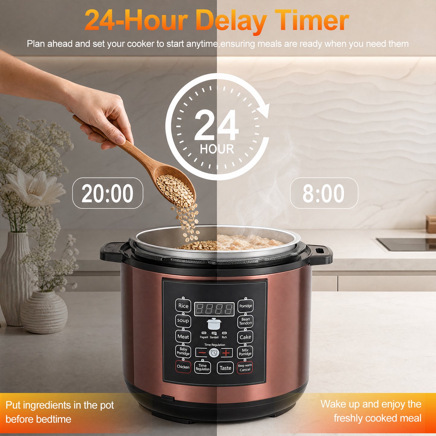 6.5 Quart Electric Pressure Cooker, 12-in-1 Multi-Functional Slow Cooker, Rice Cooker, Saute Pan, Soup Pot, Egg Cooker, Warmer, Preset Cooking, Gold
