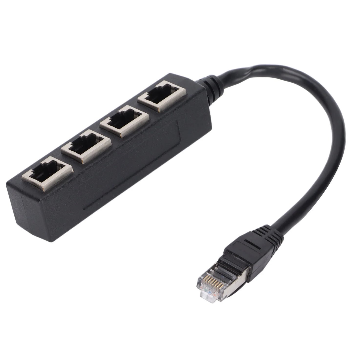 RJ45 1 Male to 4 Female Ethernet Cable Splitter Adapter, CAT7 Gold Plated Core, Black