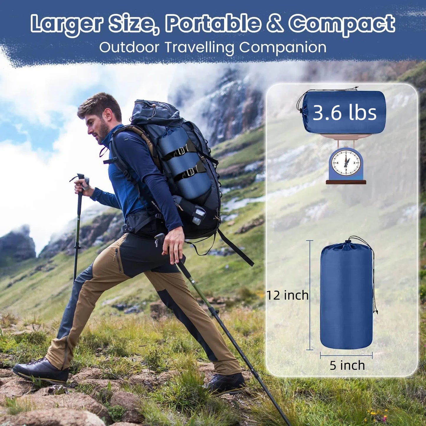Double Camping Sleeping Pad, 4" Extra Thick Camping Sleeping Mat for 2 with Air Pillow/Foot Pump, Waterproof Double Camping Inflatable Mat Blue Inflatable Pad for Backpacking Hiking Traveling Tent