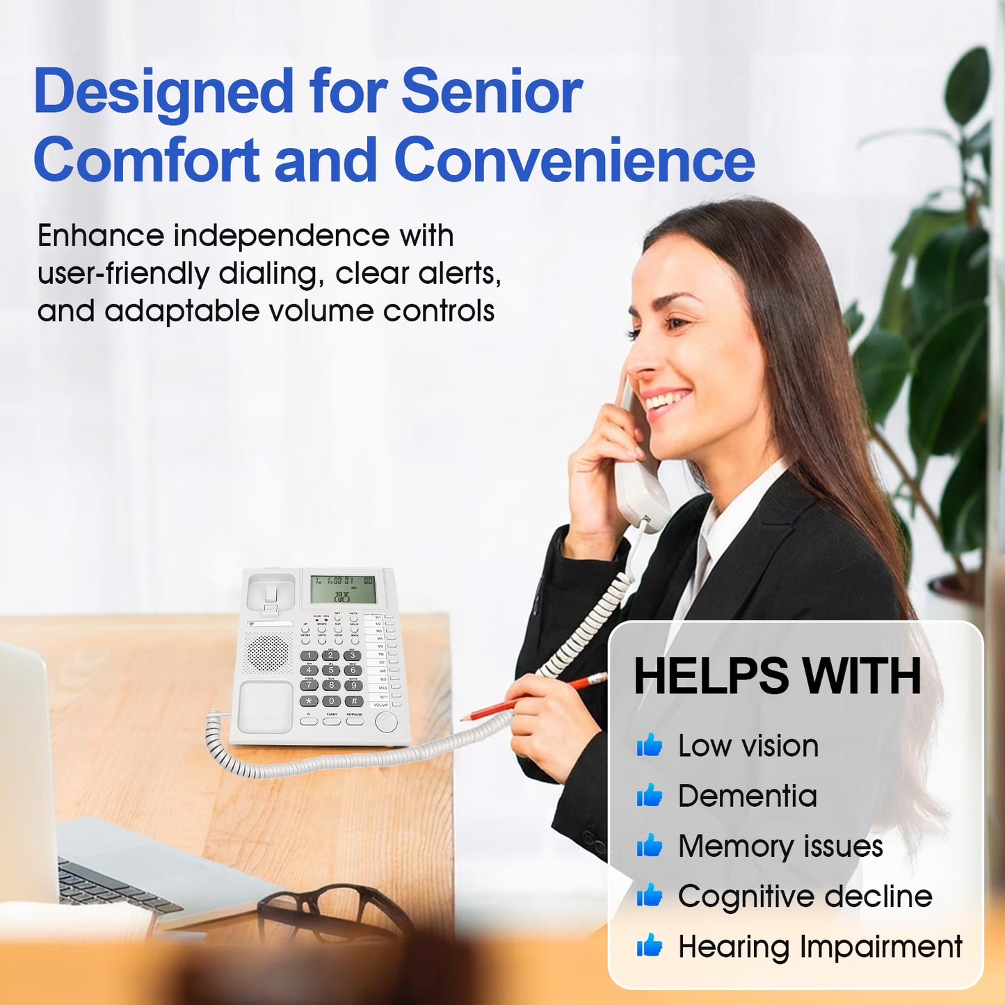 Corded Caller ID Telephone, Landline Home Phones with Backlight LCD Display & Speaker, Office Landline Phone, Loud Ringer & Volume Adjustable, Desktop Speed Memory Dial Telephones for Seniors