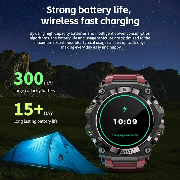 Military Smart Watch for Men with Flashlight, 1.39'' Outdoor Sports Rugged Smartwatch Answer/Make Call, 100+ Sports Modes IP68 Waterproof Fitness Tracker Fits for Android and iPhone, Black