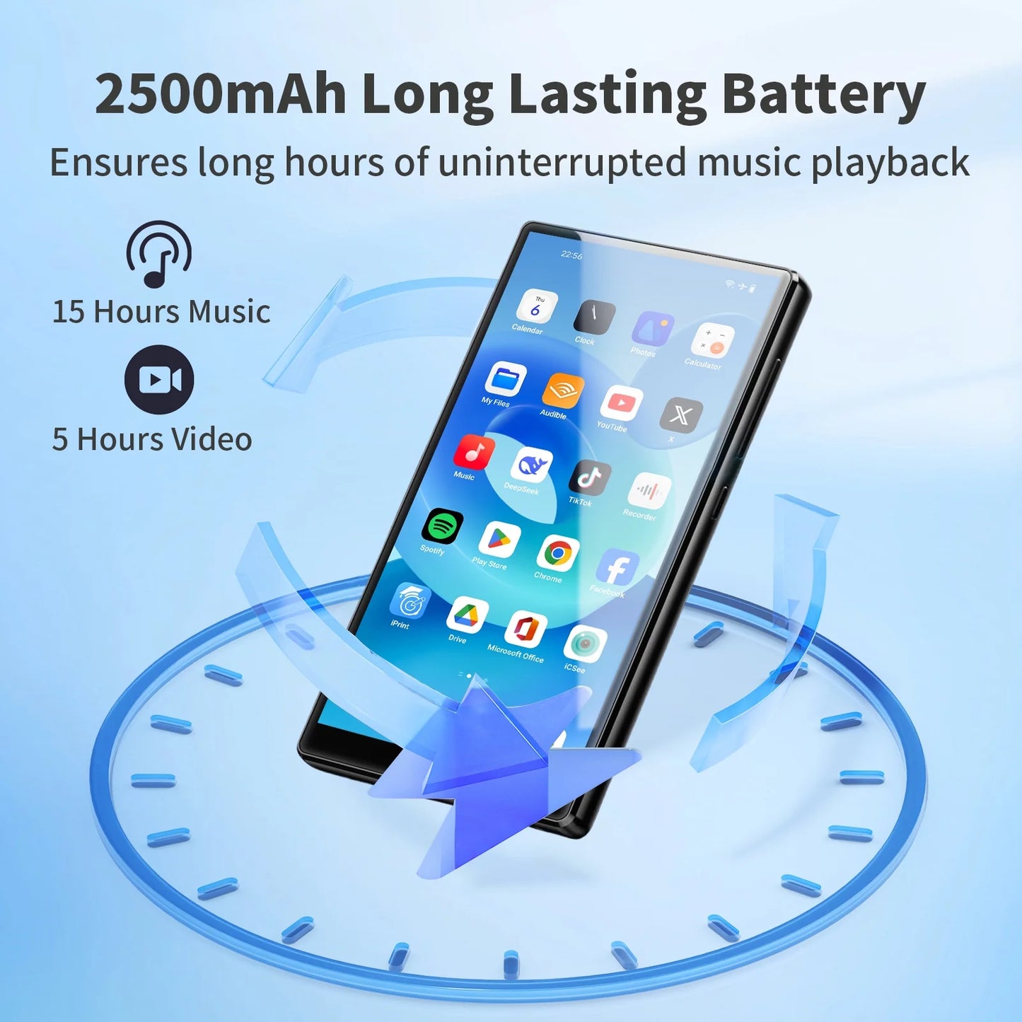 144GB MP3 Player with Bluetooth and WiFi, 5" IPS Touchscreen 1080P Android MP3 MP4 Player, HiFi Music Player with Spotify, Deezer, Audible, Play Store, Browser, Built-in HD Speaker, Black