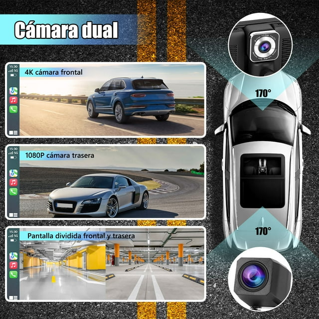 10.26" Wireless Carplay Screen for Car Portable Carplay and Android Auto Touchscreen, 4K Dash Cam, 1080P Backup Camera, GPS Navigation/Mirror Link/Voice Control/Bluetooth/Music Player/Audio Receivers