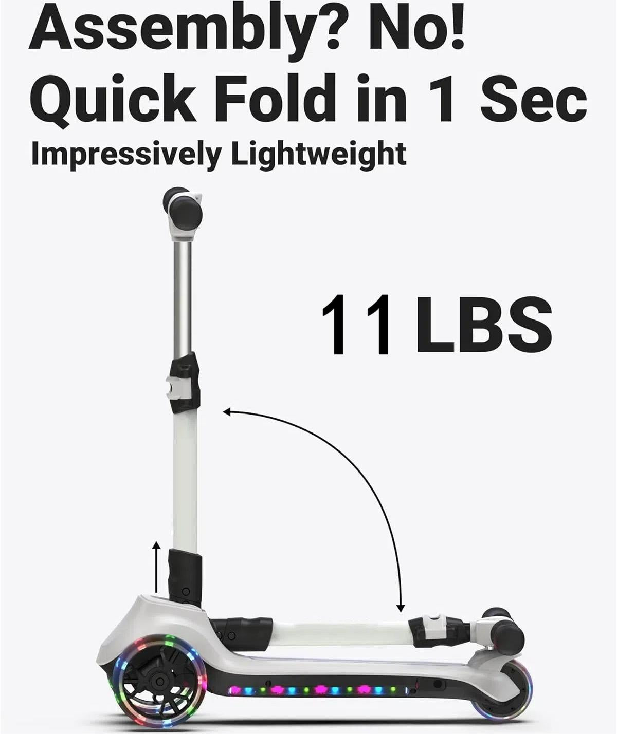 3 Wheels Electric Scooter for Kids, 3 Adjustable Heights Toddler Motorized Scooter with LED Light up Wheels and Pedal, Thumb Throttle, Powerful Motor, Foldable Kids Electric Scooter for Girls Boys