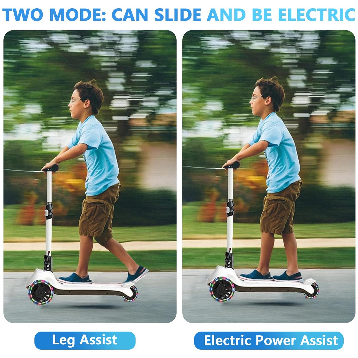 3 Wheels Electric Scooter for Kids, 3 Adjustable Heights Toddler Motorized Scooter with LED Light up Wheels and Pedal, Thumb Throttle, Powerful Motor, Foldable Kids Electric Scooter for Girls Boys