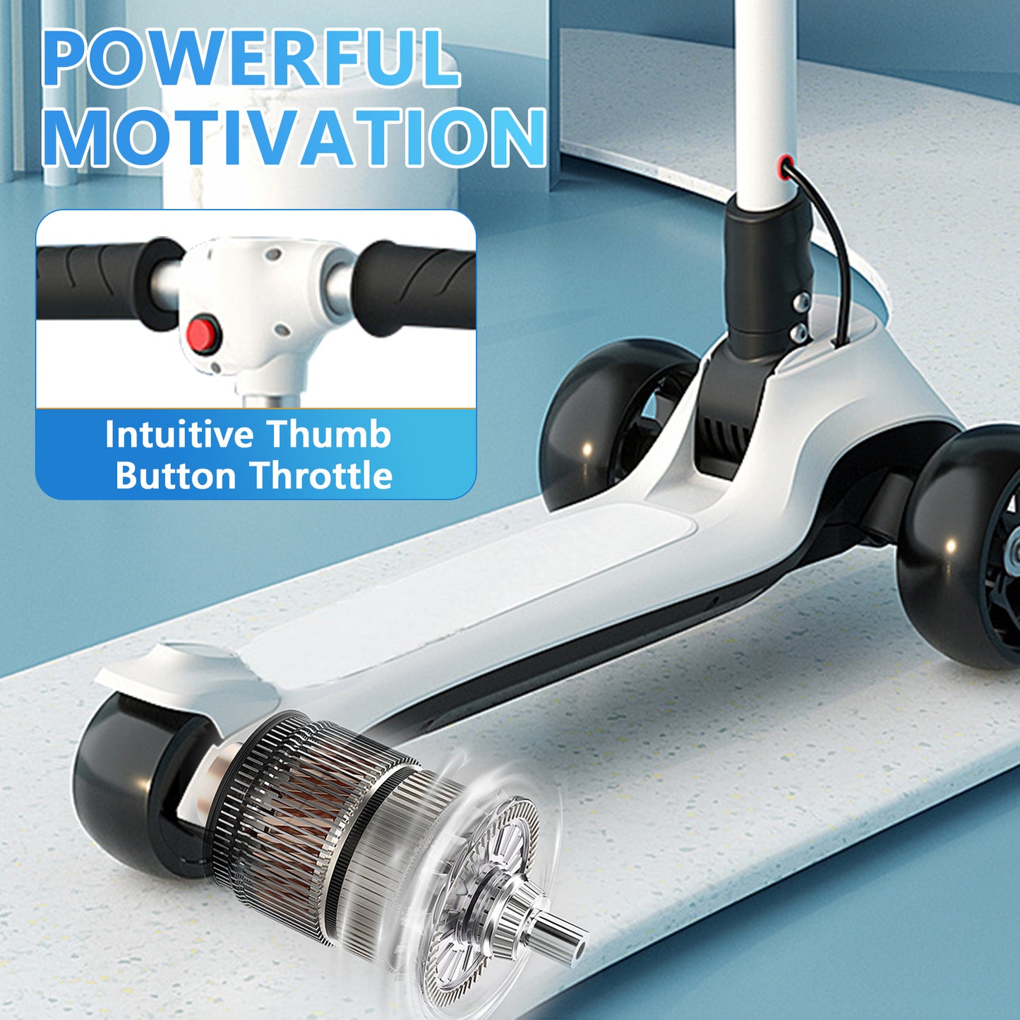 3 Wheels Electric Scooter for Kids, 3 Adjustable Heights Toddler Motorized Scooter with LED Light up Wheels and Pedal, Thumb Throttle, Powerful Motor, Foldable Kids Electric Scooter for Girls Boys