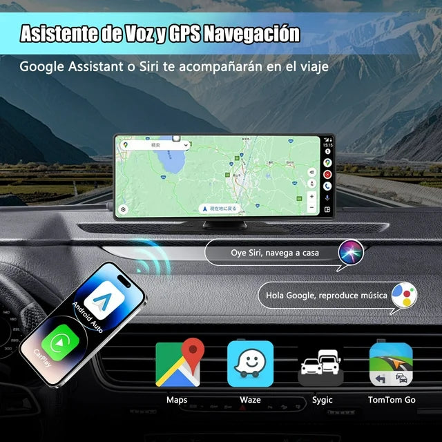 10.26" Wireless Carplay Screen for Car Portable Carplay and Android Auto Touchscreen, 4K Dash Cam, 1080P Backup Camera, GPS Navigation/Mirror Link/Voice Control/Bluetooth/Music Player/Audio Receivers