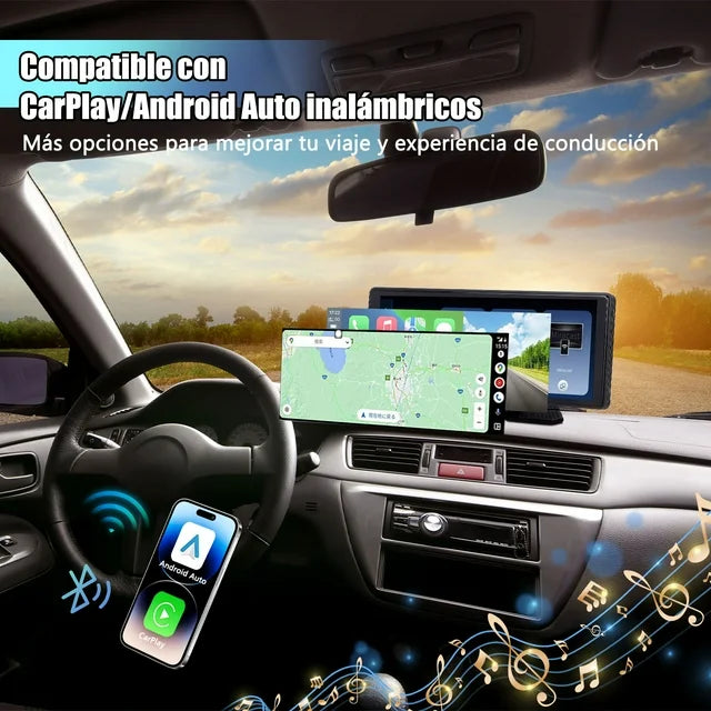 10.26" Wireless Carplay Screen for Car Portable Carplay and Android Auto Touchscreen, 4K Dash Cam, 1080P Backup Camera, GPS Navigation/Mirror Link/Voice Control/Bluetooth/Music Player/Audio Receivers