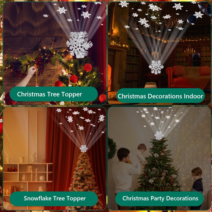 Christmas Tree Toppers Lighted with 3 Projection Modes, Christmas Tree Snowflake Topper Built-in 3D Glitter LED Rotating Lights, Silver Tree Topper Christmas Decoration for Xmas Party Holiday Home