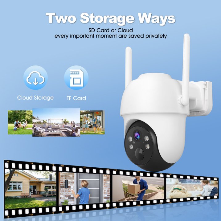 2K Solar Security Cameras Wireless Outdoor, Rechargeable Battery PTZ WiFi 4MP Camera for Home with Flashlight, PIR Motion Detection Alarm,Color Night Vision, 2-Way Talk, IP65 Waterproof, 32GB SD Card