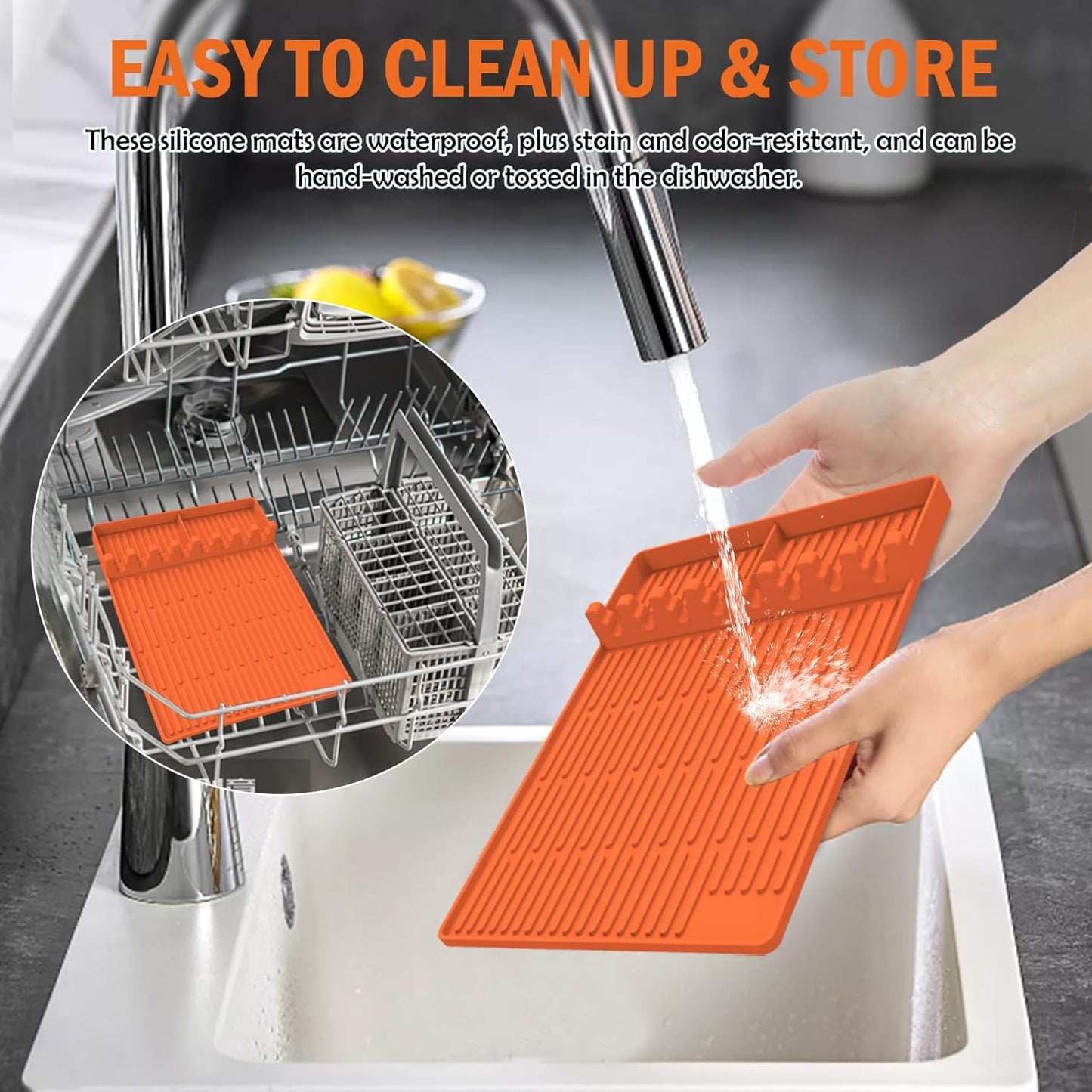 Eotvia Grill Mat, Side Shelf Mat for Blackstone, Silicone Grill Pad for Outdoor Grill Kitchen Counter, Food Grade Griddle Mat, BBQ Grill Mats, Baking Mats, Grill Prep Trays, Hot Pads (2 Pack, Orange)