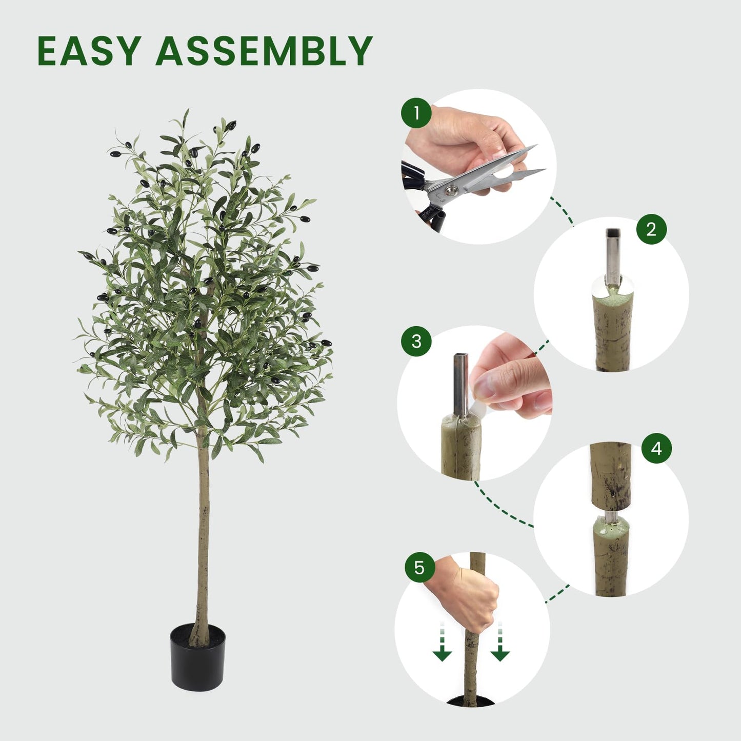 5FT Artificial Olive Tree Indoor, Tall Faux Olive Tree, Artificial Plants with Natural Wood Trunk and Lifelike Fruits for Home Office Decor