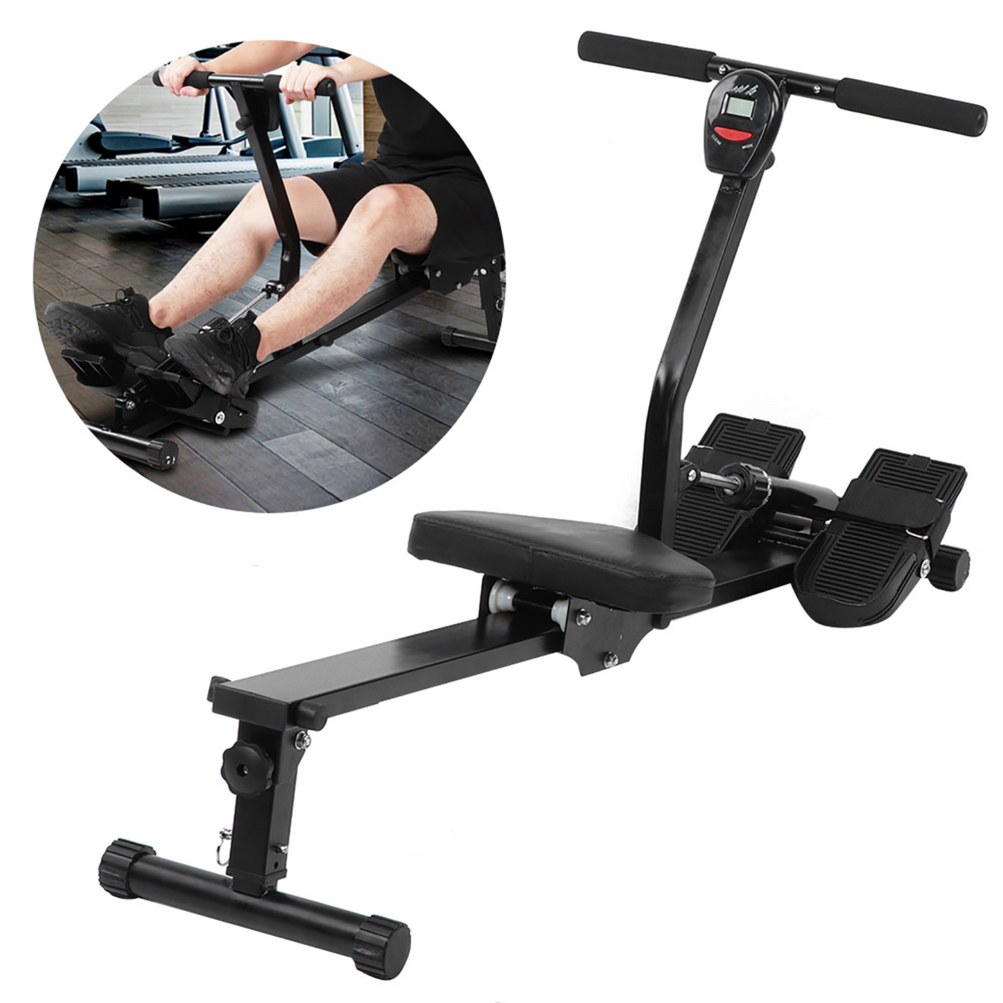 Rowing Machine Rower Exercise for Home Cardio Workouts, Foldable Fitness Rowing Machine with 12 Adjustable Resistance, Includes Digital Monitor and Comfortable Seat Cushion, Max Holds 264 lbs