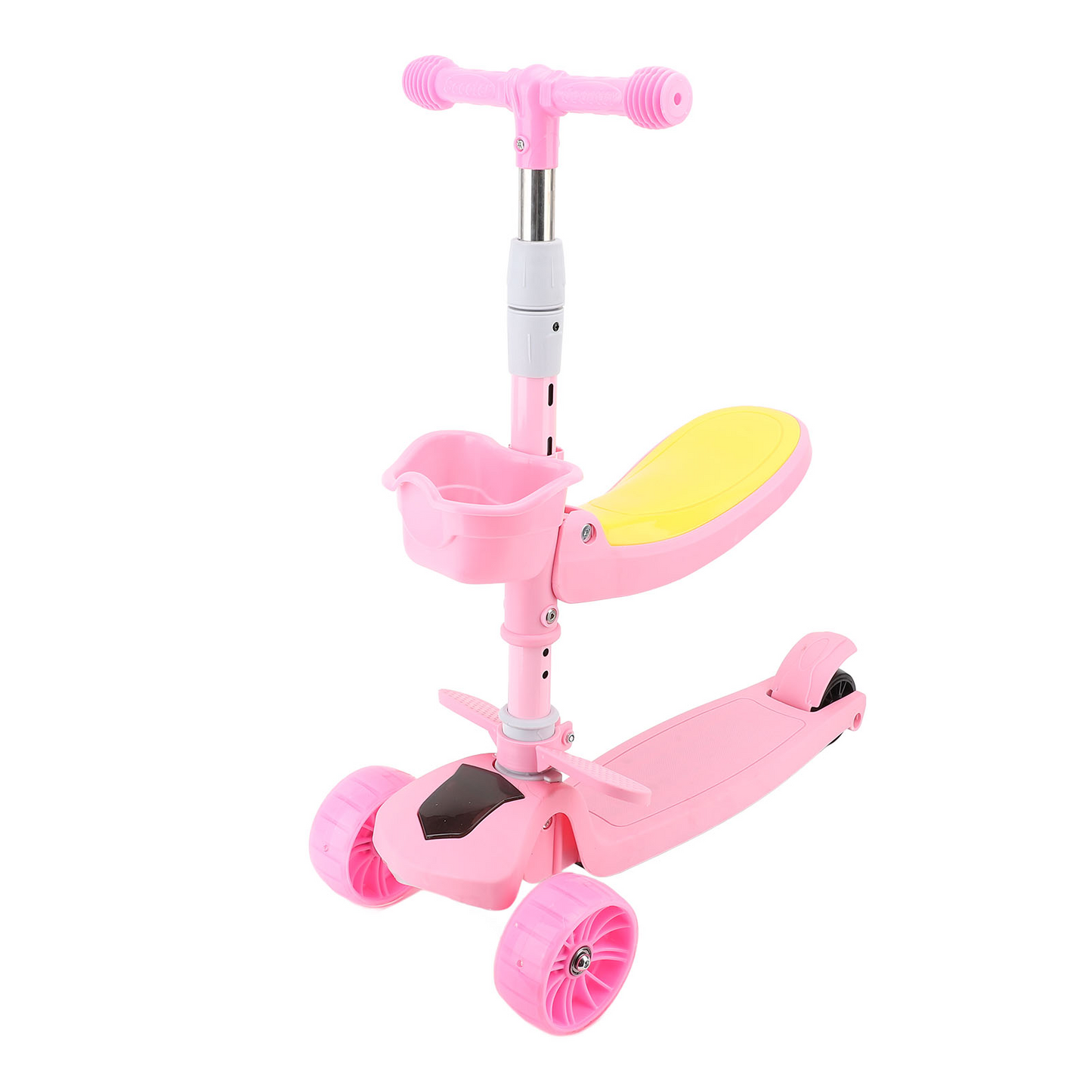 3 Wheel Scooter for Kids, Folding Kids Scooter with Seat, Pink Toddler Scooter with Adjustable Handlebar, Ride on Toys with Music Streamer LED Lights Rear Brake for Boys Girls Ages 3-5