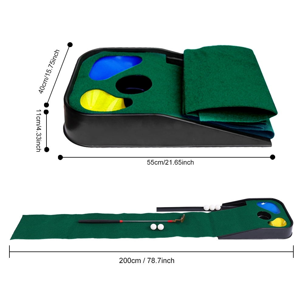 Eotvia Golf Putting Green, 79in Indoor Golf Putting Mat with Auto Ball Return, Golf Putting Set with 1 Telescopic Putter+5 Golf Balls, Mini Golf Game for Home Office Backyard Party, Golf Gifts for Men
