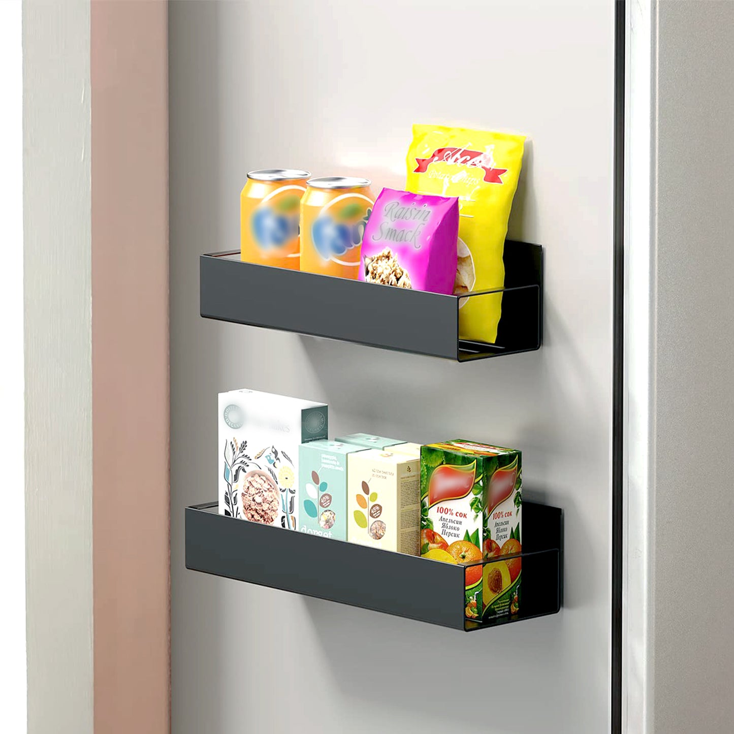 2 PACK Side Refrigerator Storage Rack Iron Magnetic Kitchen Shelf Wall Mounted Spice Rack
