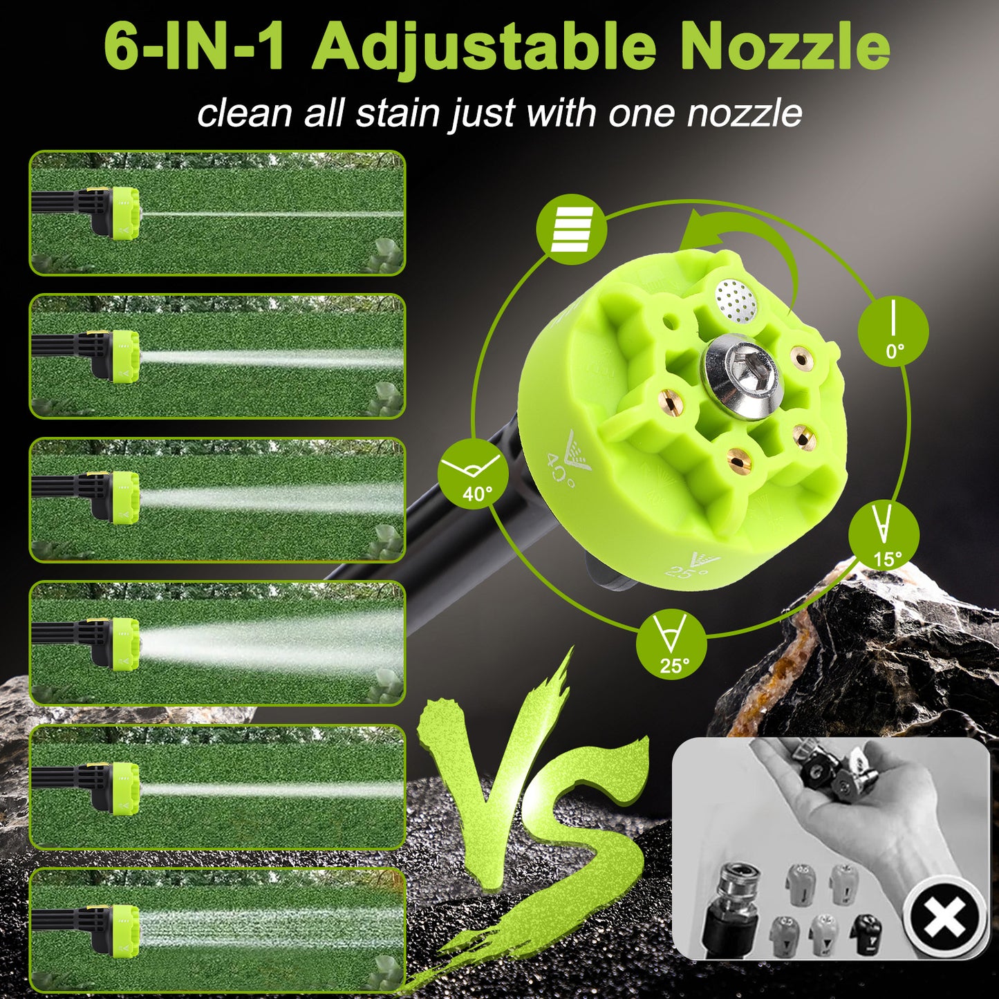 18000mAh 24V Cordless Pressure Washer with 3 Rechargeable Batteries, 16.4FT Water Pipe and 6 In 1 Nozzles Car Power Cleaner Machine, 435PSI