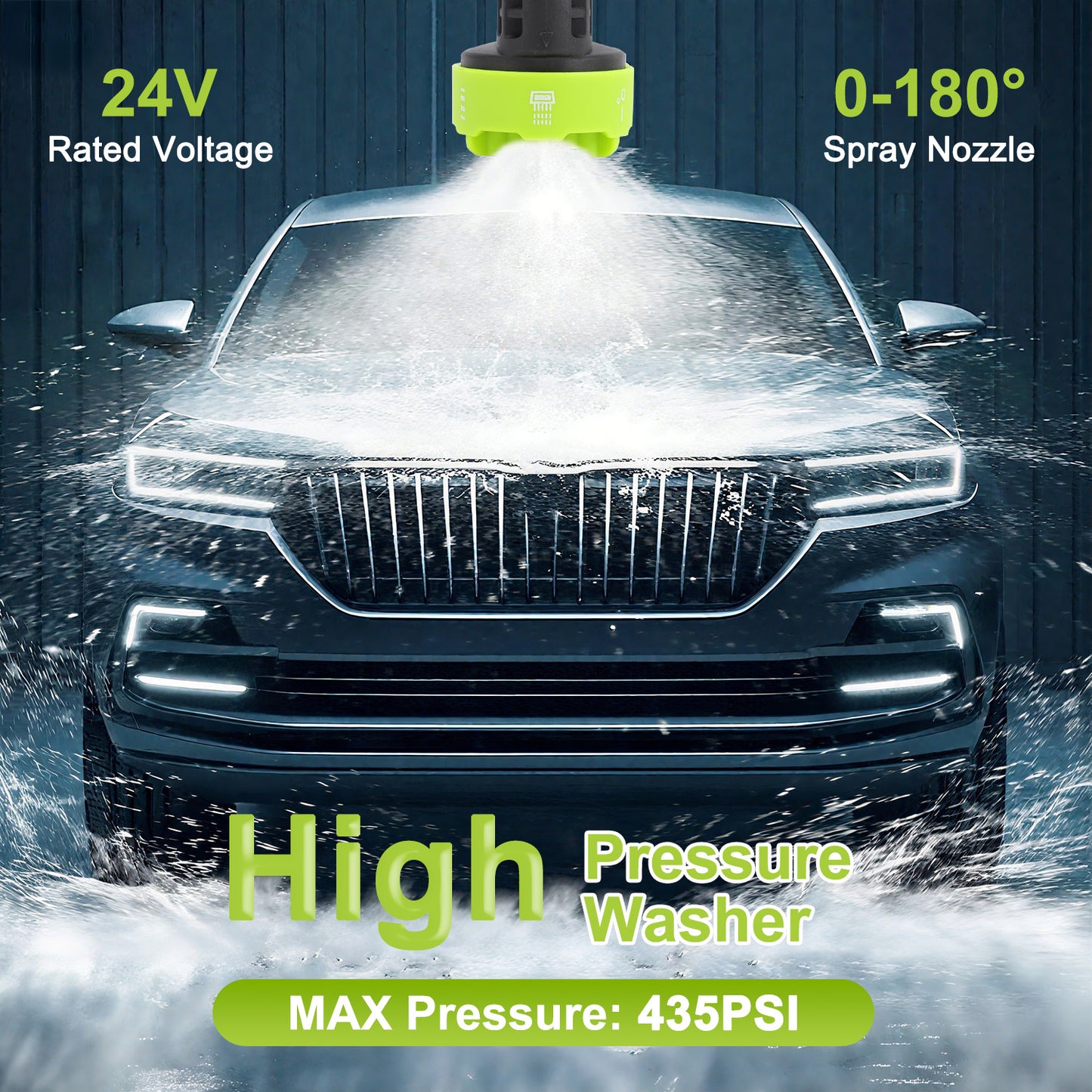 18000mAh 24V Cordless Pressure Washer with 3 Rechargeable Batteries, 16.4FT Water Pipe and 6 In 1 Nozzles Car Power Cleaner Machine, 435PSI